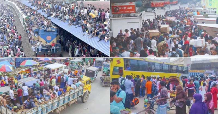 ঈদযাত্রায় বাস-ট্রেন-লঞ্চে ঘরেফেরা মানুষের ঢল