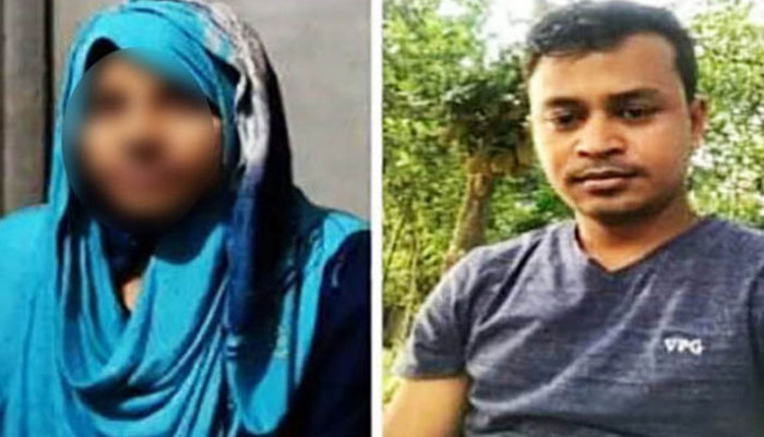 বিয়ের দাবিতে অনশন করা তরুণী (বাঁয়ে) ও সিঙ্গাপুর প্রবাসী রাকিব হাসান রনি