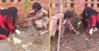 ঢাবি ক্যাম্পাসে গাছ কাটায় দুই ছাত্রীর অন্যরকম প্রতিবাদ