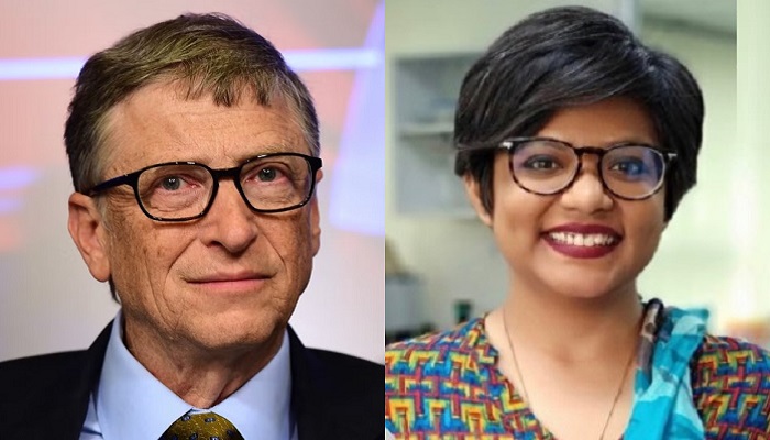 বিল গেটস ও সেঁজুতি সাহা। ছবি: সংগৃহীত