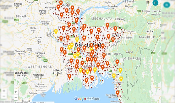 দেশের ৫০ জেলা রেড জোন বা পুরোপুরি লকডাউন। ছবি : তথ্য ও যোগাযোগ প্রযুক্তি বিভাগের ওয়েবসাইট থেকে নেওয়া