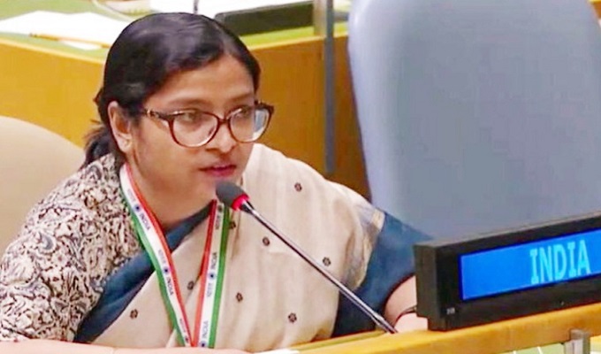 জাতিসংঘে ভারতের ফার্স্ট সেক্রেটারি বিদিশা মৈত্র। ছবি সৌজন্য টুইটার।