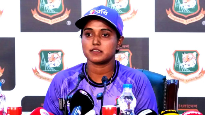 সংবাদ সম্মেলনে কথা বলছেন নিগার সুলতানা জ্যোতি। ছবি: বিসিবি